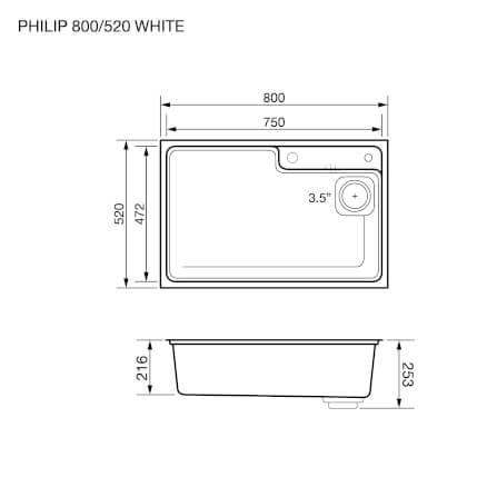 ซิงค์แกรนิต 1 หลุม EVE PHILIP 800/520 ขนาด 80 ซม. สีขาว + ก๊อกซิงค์ LEXI WHITE_5